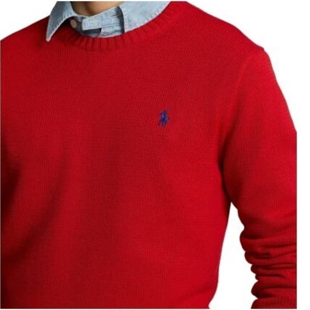 Polo Ralph Lauren Mens Red Cotton Crewneck Sweater Sz M